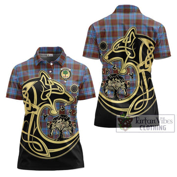 Anderson Modern Tartan Women's Polo Shirt with Family Crest Celtic Wolf Style