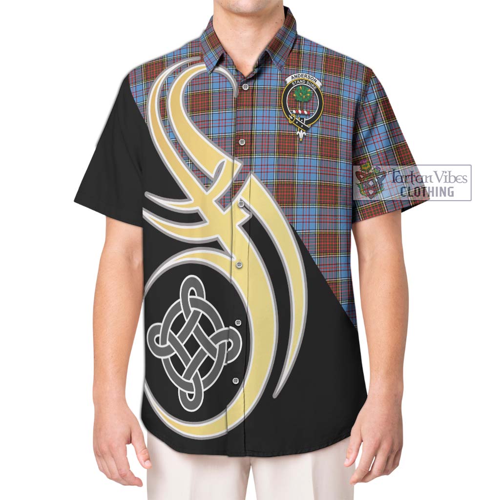 Anderson Modern Tartan Short Sleeve Button Shirt with Family Crest and Celtic Symbol Style Kid - Tartan Vibes Clothing