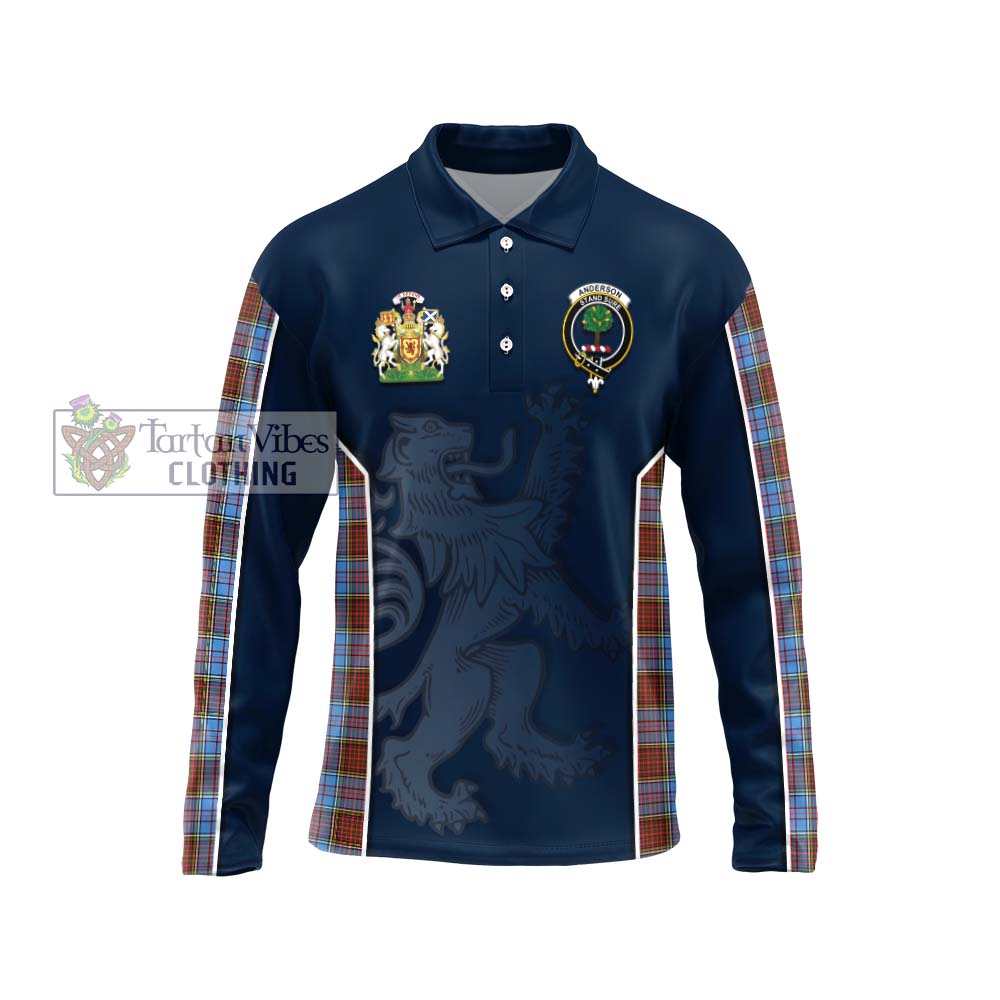 Anderson Modern Tartan Long Sleeve Polo Shirt with Family Crest and Lion Rampant Vibes Sport Style Unisex - Tartan Vibes Clothing