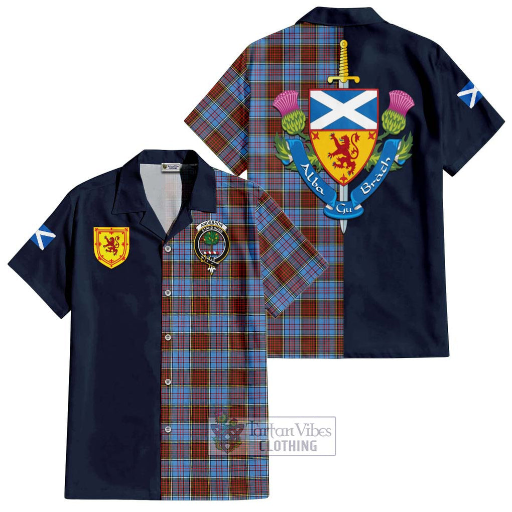 Tartan Vibes Clothing Anderson Modern Tartan Short Sleeve Button Shirt with Scottish Lion Royal Arm Half Style