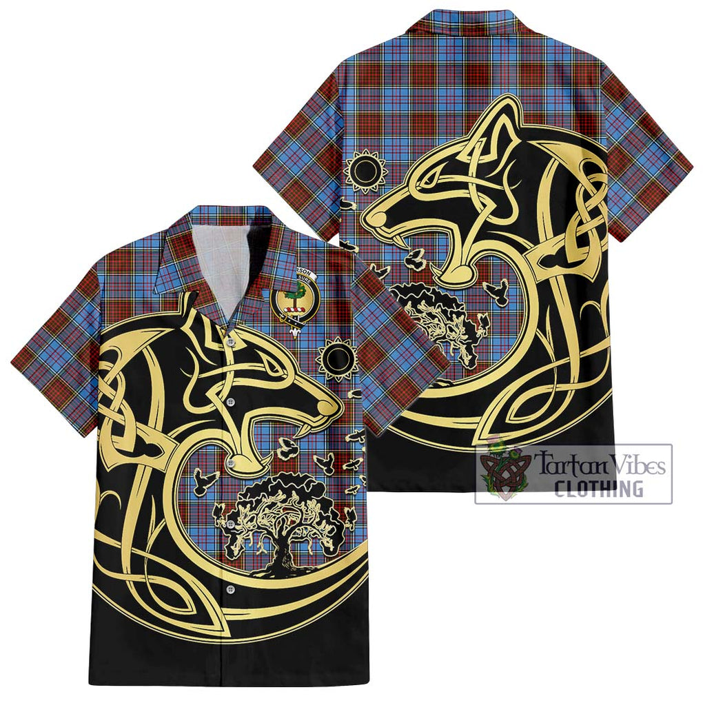 Anderson Modern Tartan Short Sleeve Button Shirt with Family Crest Celtic Wolf Style Kid - Tartan Vibes Clothing