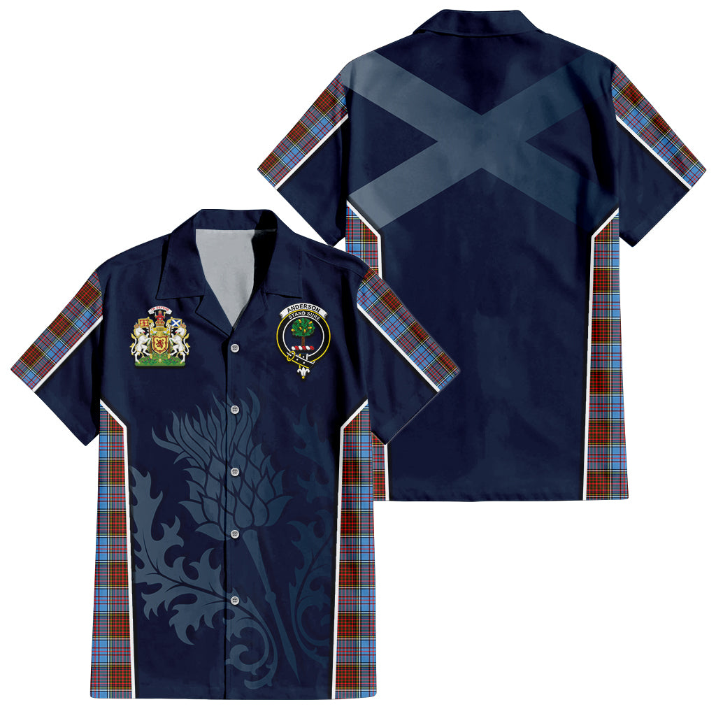 Tartan Vibes Clothing Anderson Modern Tartan Short Sleeve Button Up Shirt with Family Crest and Scottish Thistle Vibes Sport Style