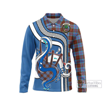 Anderson Modern Tartan Long Sleeve Polo Shirt with Epic Bagpipe Style