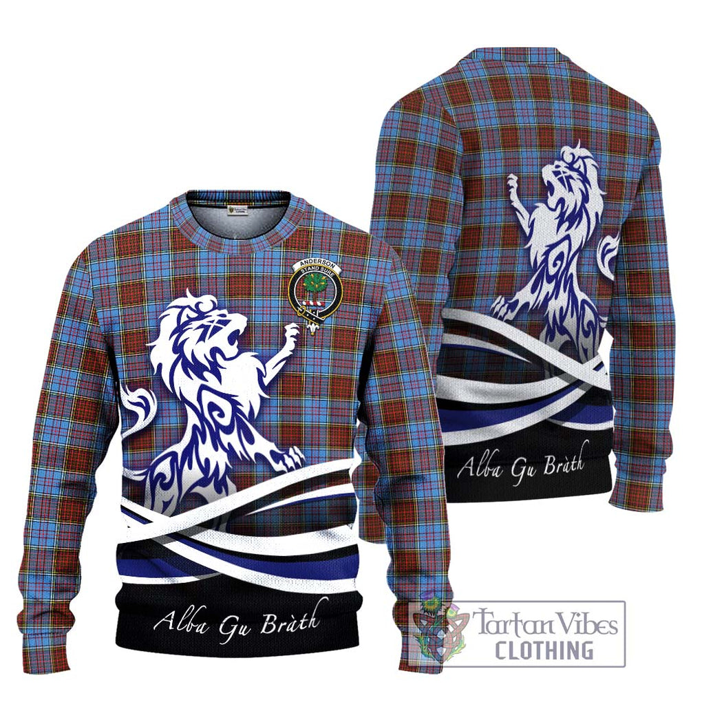 Anderson Modern Tartan Knitted Sweater with Alba Gu Brath Regal Lion Emblem Unisex - Tartanvibesclothing Shop