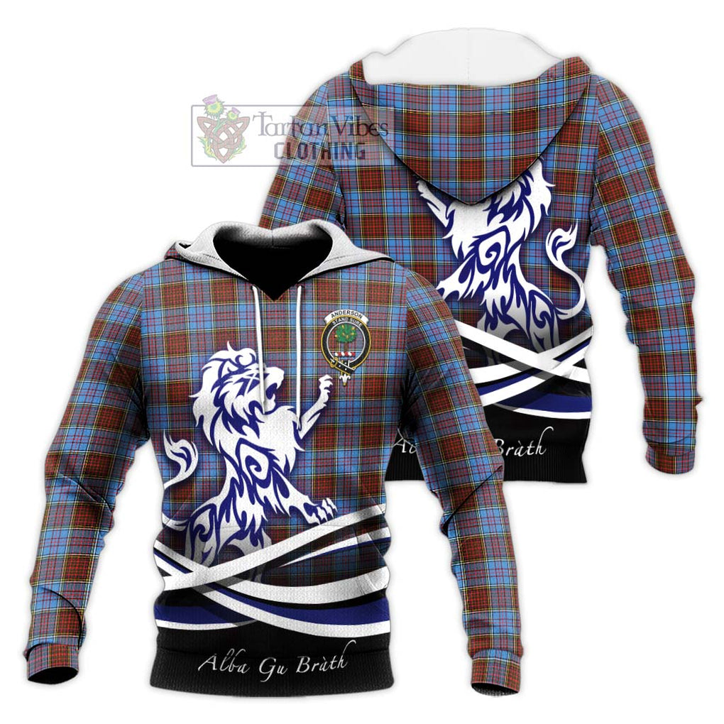 Anderson Modern Tartan Knitted Hoodie with Alba Gu Brath Regal Lion Emblem Unisex Knitted Pullover Hoodie - Tartanvibesclothing Shop