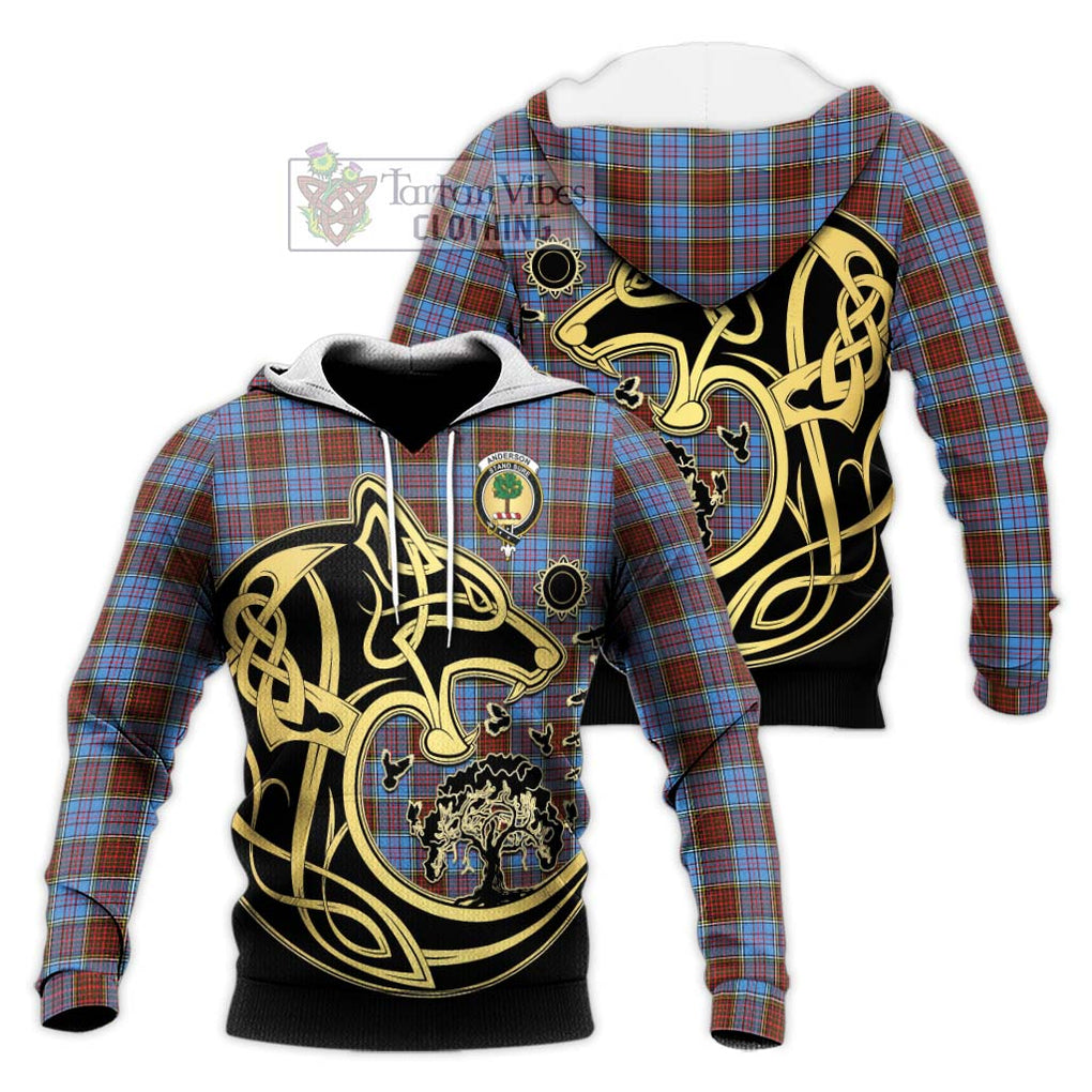 Anderson Modern Tartan Knitted Hoodie with Family Crest Celtic Wolf Style Unisex Knitted Pullover Hoodie - Tartan Vibes Clothing