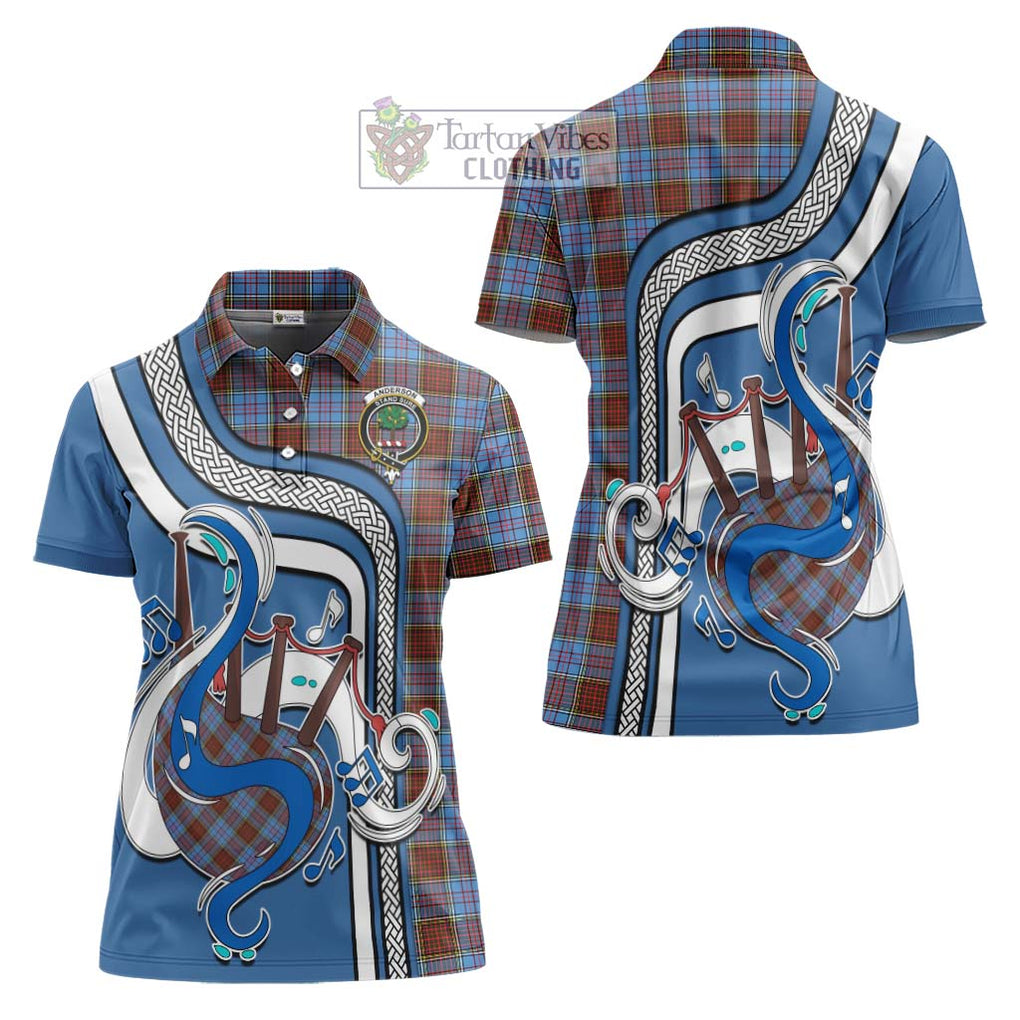 Anderson Modern Tartan Women's Polo Shirt with Epic Bagpipe Style Women - Tartanvibesclothing Shop