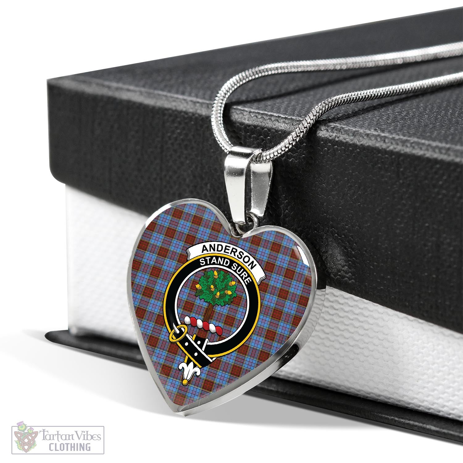 Tartan Vibes Clothing Anderson Modern Tartan Heart Necklace with Family Crest