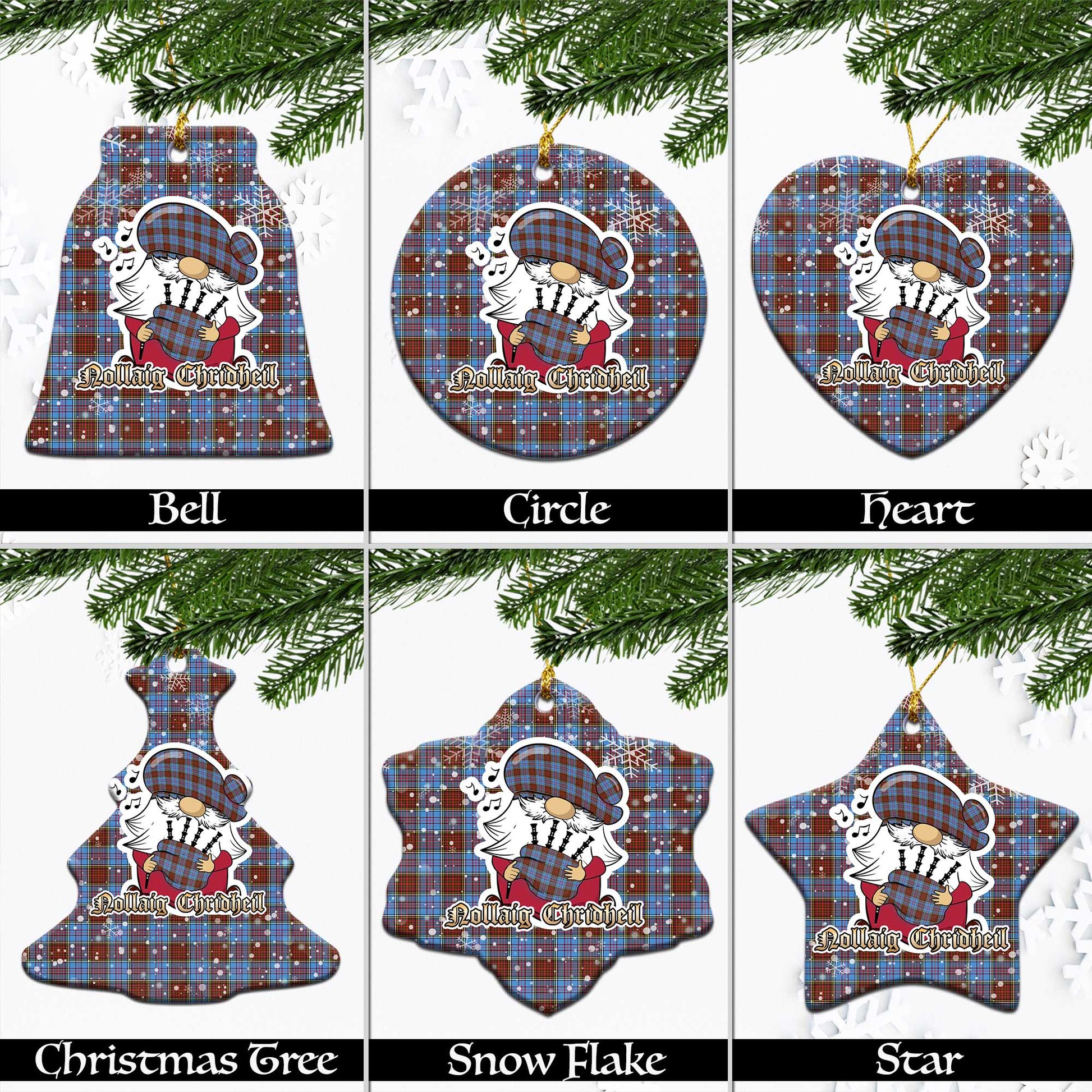 Anderson Modern Tartan Christmas Ornaments with Scottish Gnome Playing Bagpipes Ceramic - Tartanvibesclothing