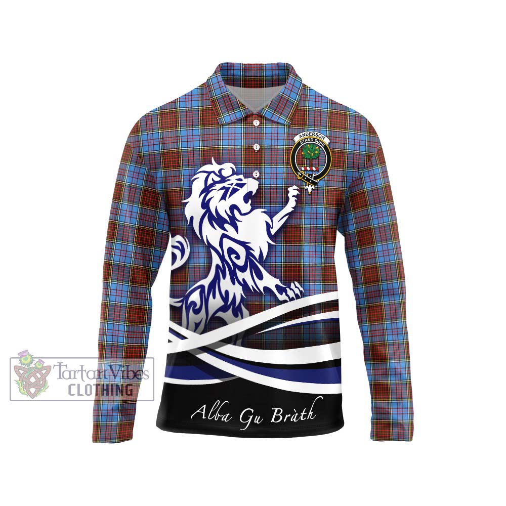 Anderson Modern Tartan Long Sleeve Polo Shirt with Alba Gu Brath Regal Lion Emblem Unisex - Tartanvibesclothing Shop