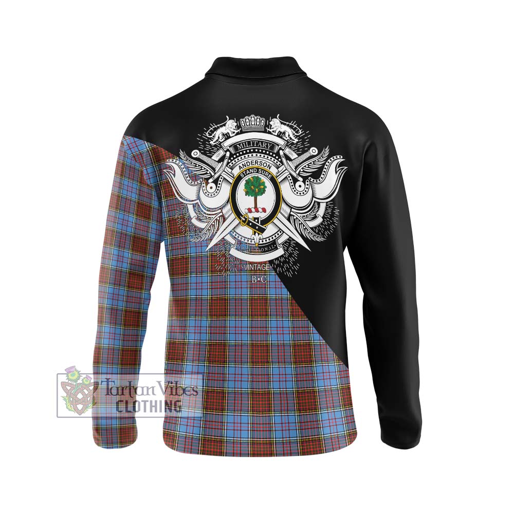 Anderson Modern Tartan Long Sleeve Polo Shirt with Family Crest and Military Logo Style - Tartanvibesclothing Shop