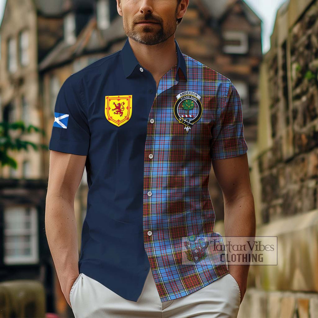 Tartan Vibes Clothing Anderson Modern Tartan Short Sleeve Button Shirt with Scottish Lion Royal Arm Half Style