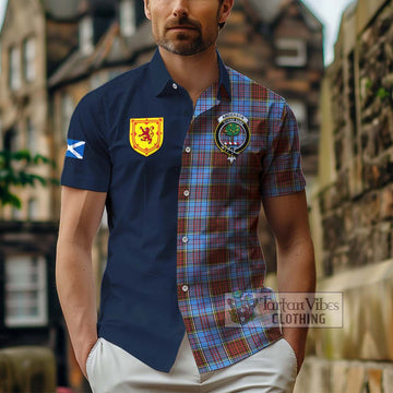 Anderson Modern Tartan Short Sleeve Button Shirt Alba with Scottish Lion Royal Arm Half Style