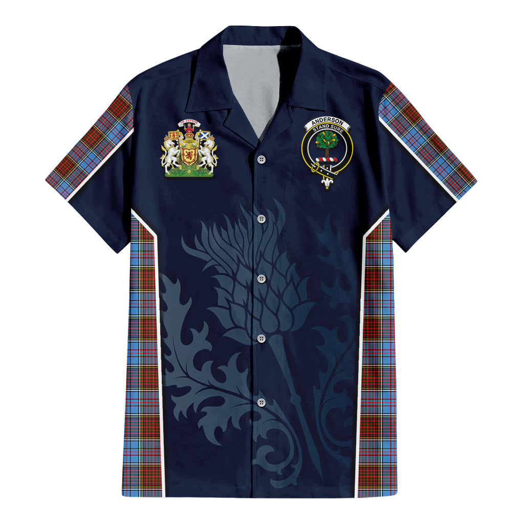 Tartan Vibes Clothing Anderson Modern Tartan Short Sleeve Button Up Shirt with Family Crest and Scottish Thistle Vibes Sport Style
