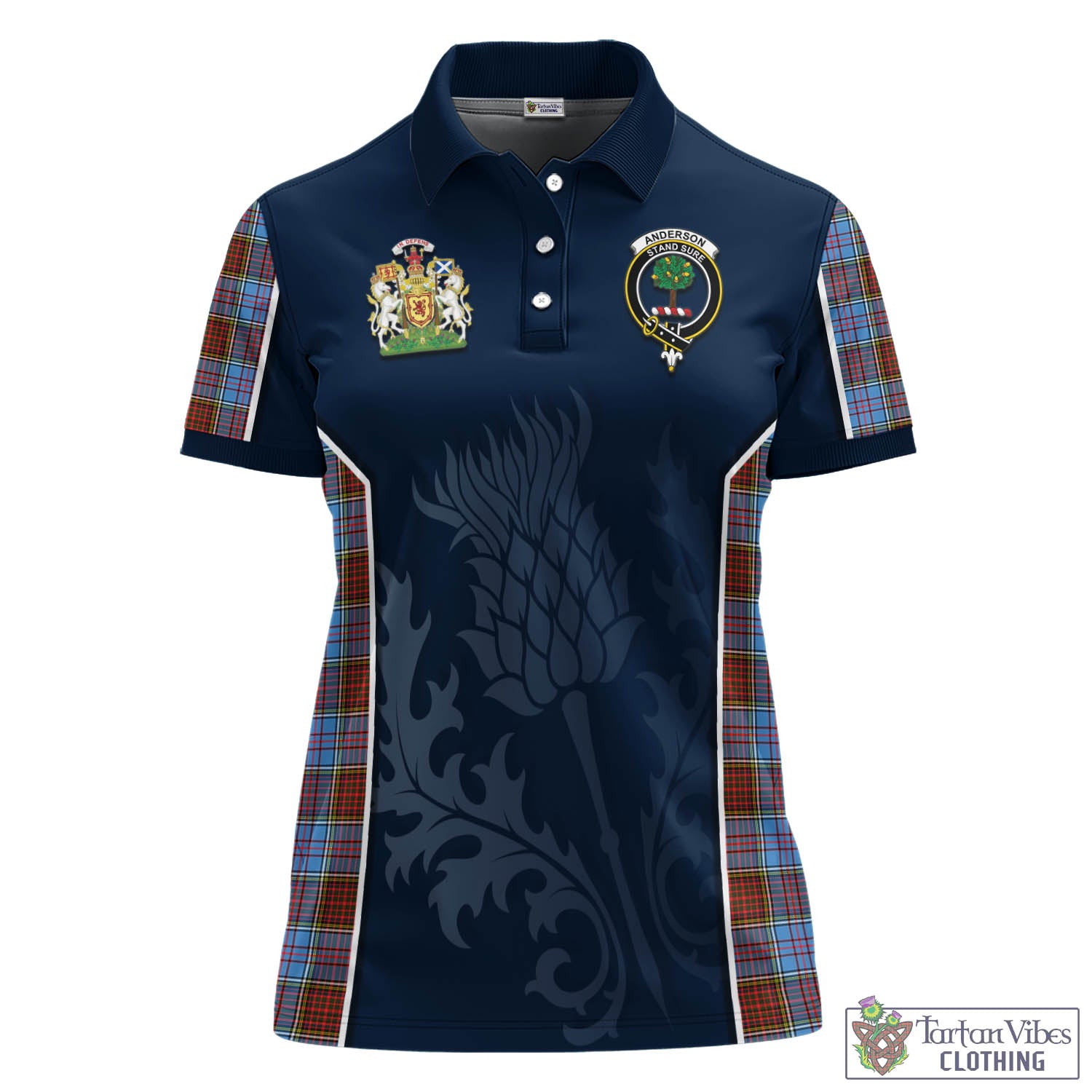 Tartan Vibes Clothing Anderson Modern Tartan Women's Polo Shirt with Family Crest and Scottish Thistle Vibes Sport Style