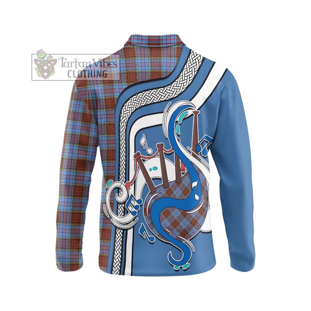 Tartan Vibes Clothing Anderson Modern Tartan Long Sleeve Polo Shirt with Epic Bagpipe Style