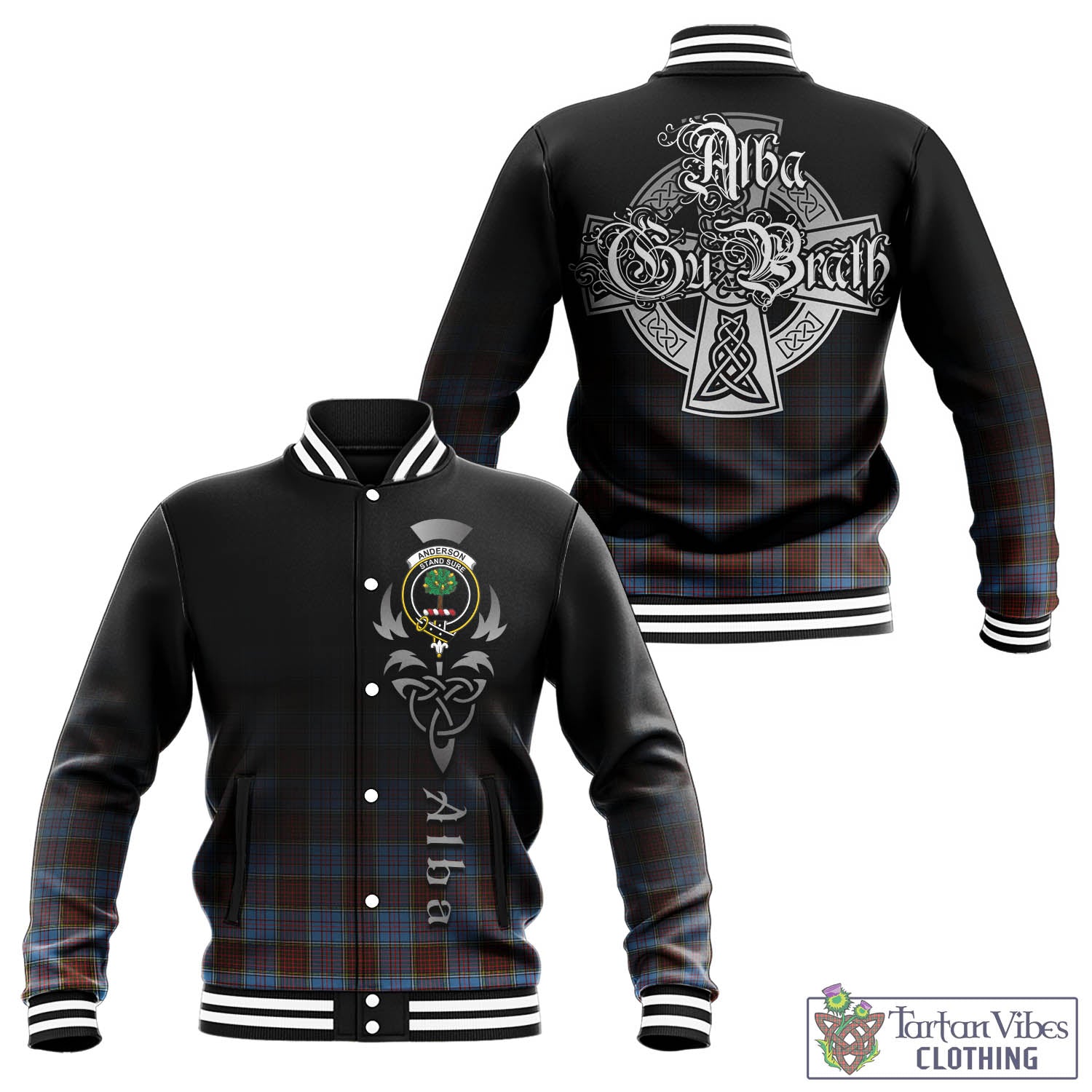 Tartan Vibes Clothing Anderson Modern Tartan Baseball Jacket Featuring Alba Gu Brath Family Crest Celtic Inspired