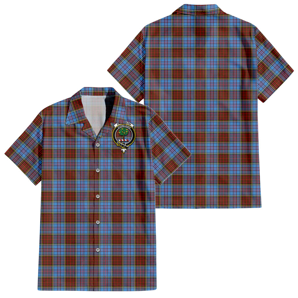 Anderson Modern Tartan Short Sleeve Button Down Shirt with Family Crest - Tartanvibesclothing