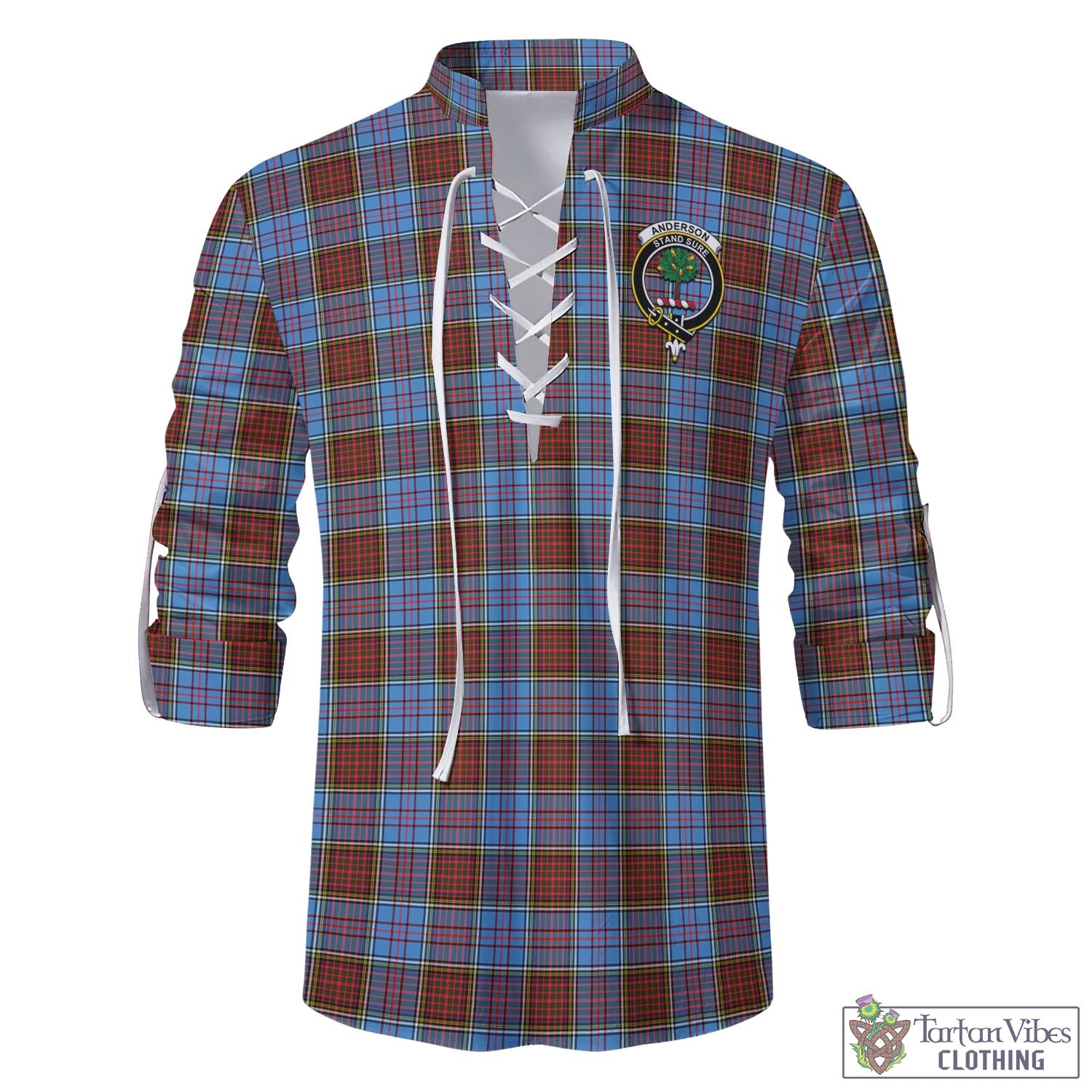 Tartan Vibes Clothing Anderson Modern Tartan Men's Scottish Traditional Jacobite Ghillie Kilt Shirt with Family Crest