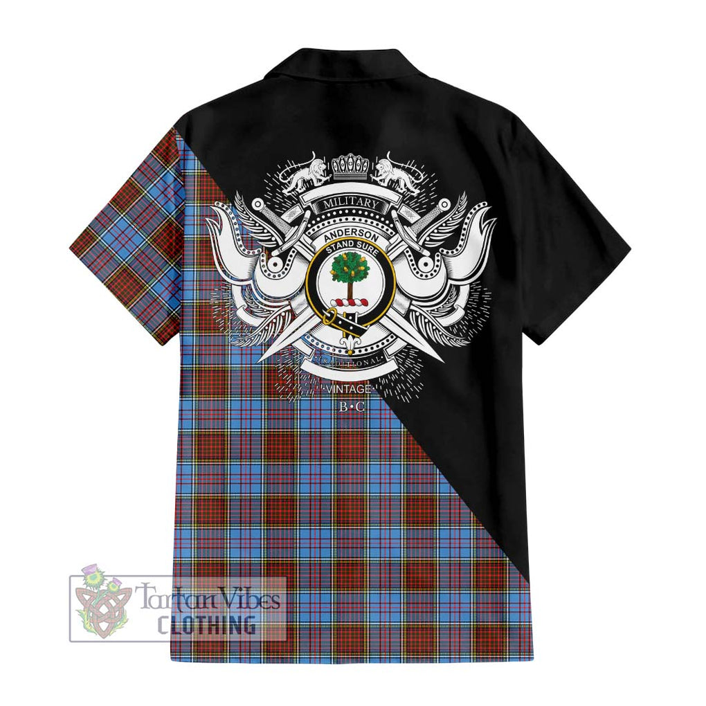 Anderson Modern Tartan Short Sleeve Button Shirt with Family Crest and Military Logo Style - Tartanvibesclothing Shop