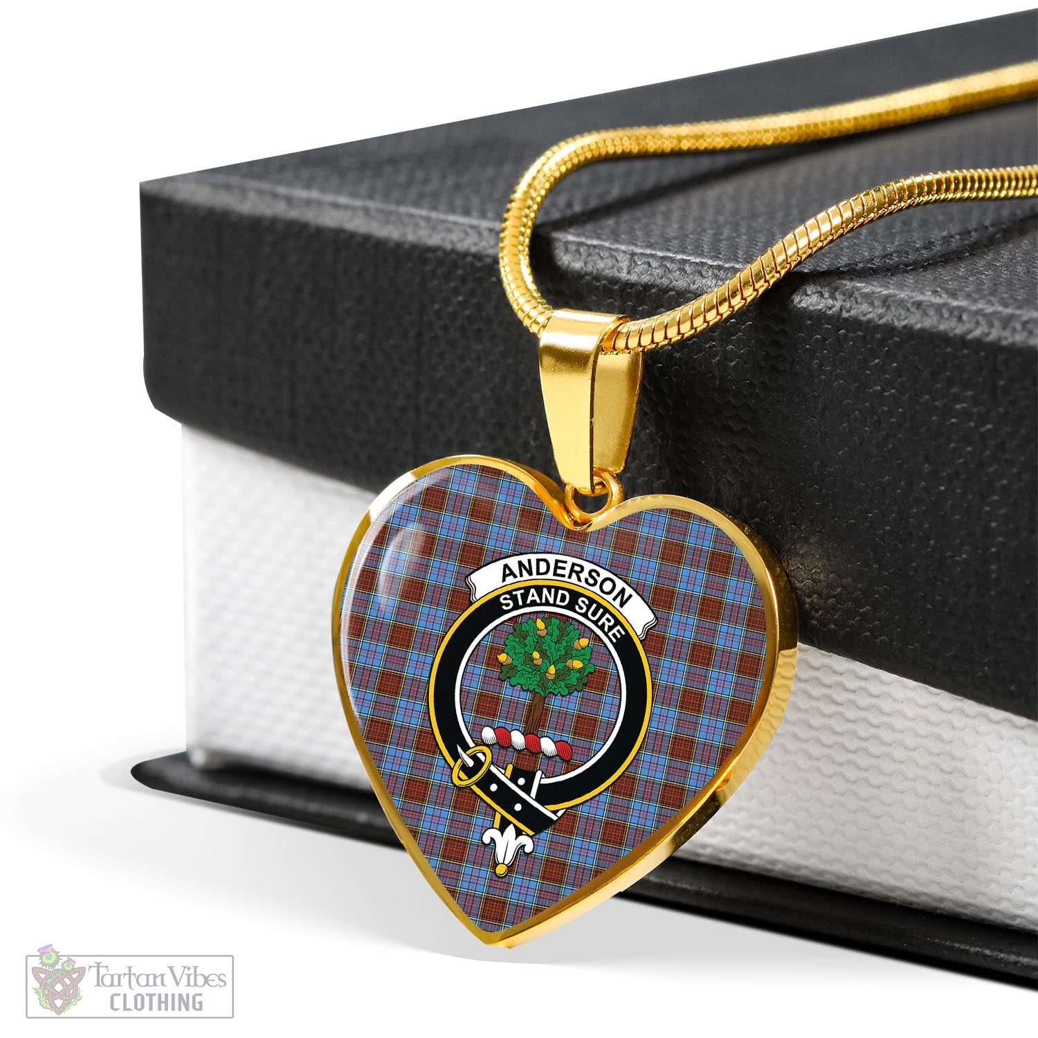 Tartan Vibes Clothing Anderson Modern Tartan Heart Necklace with Family Crest