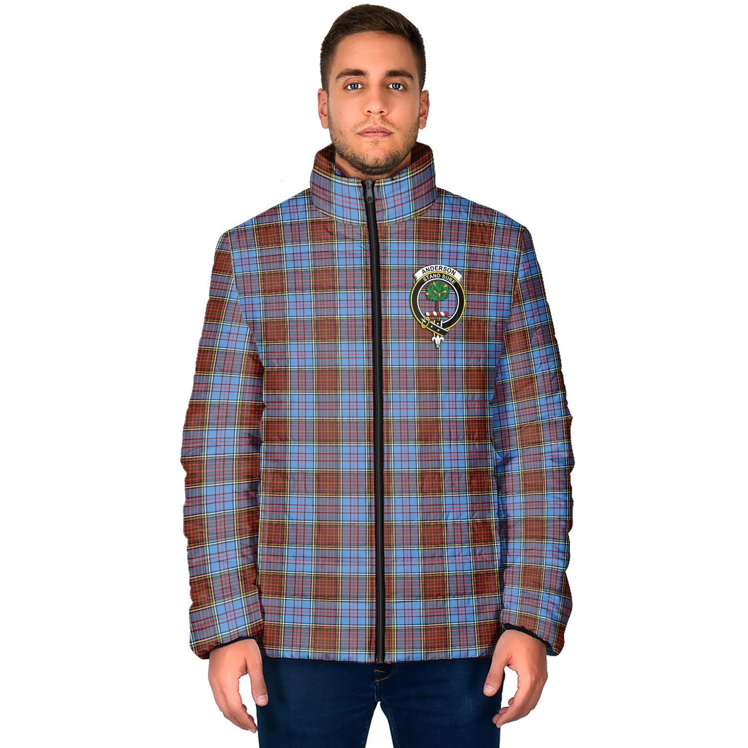 Anderson Modern Tartan Padded Jacket with Family Crest - Tartan Vibes Clothing