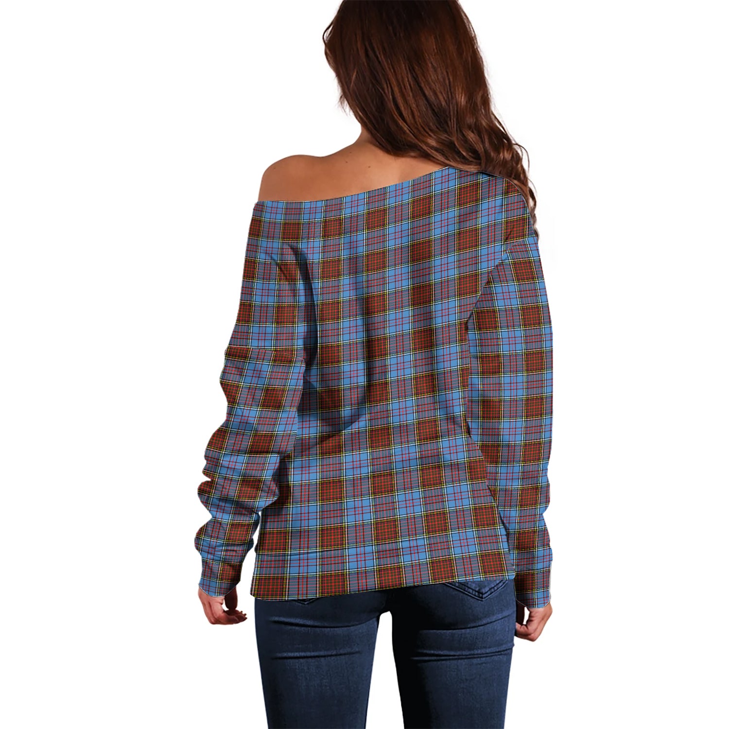 Anderson Modern Tartan Off Shoulder Women Sweater with Family Crest - Tartanvibesclothing