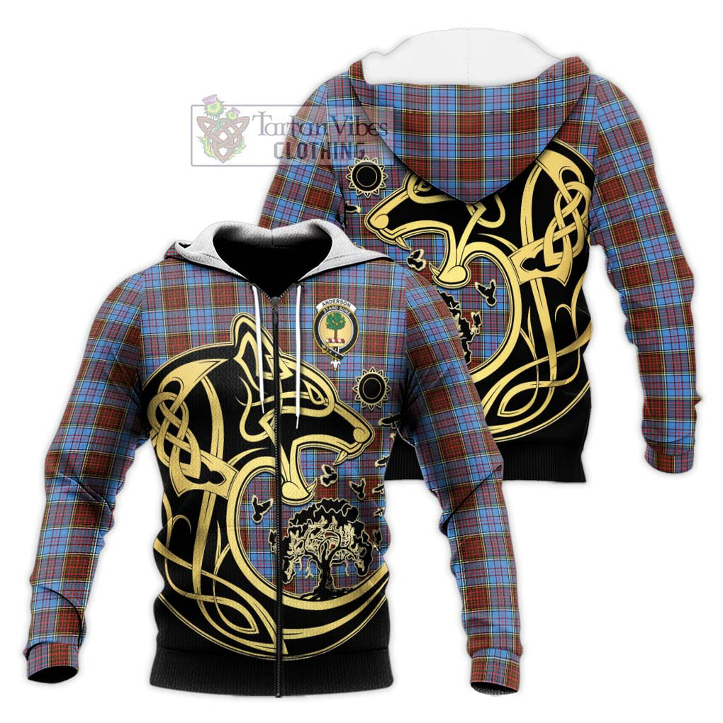 Anderson Modern Tartan Knitted Hoodie with Family Crest Celtic Wolf Style Unisex Knitted Zip Hoodie - Tartan Vibes Clothing