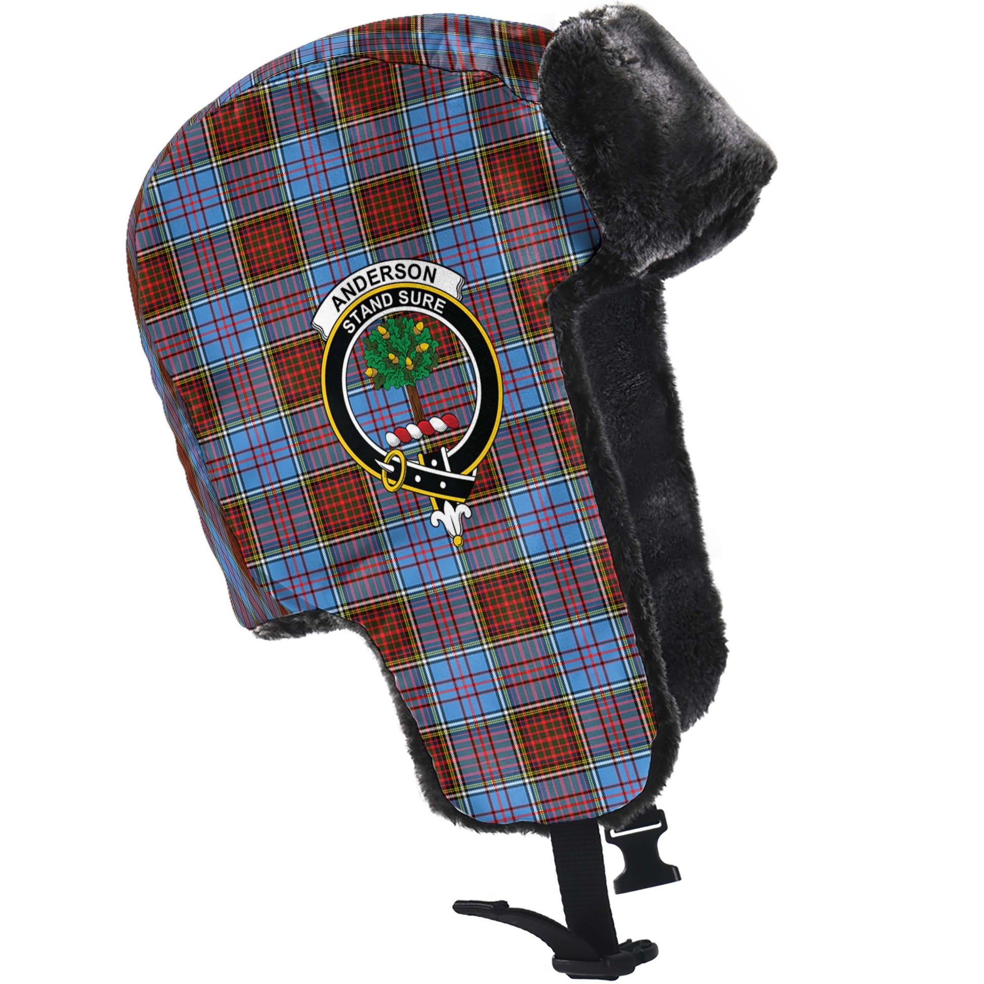 Anderson Modern Tartan Winter Trapper Hat with Family Crest - Tartanvibesclothing