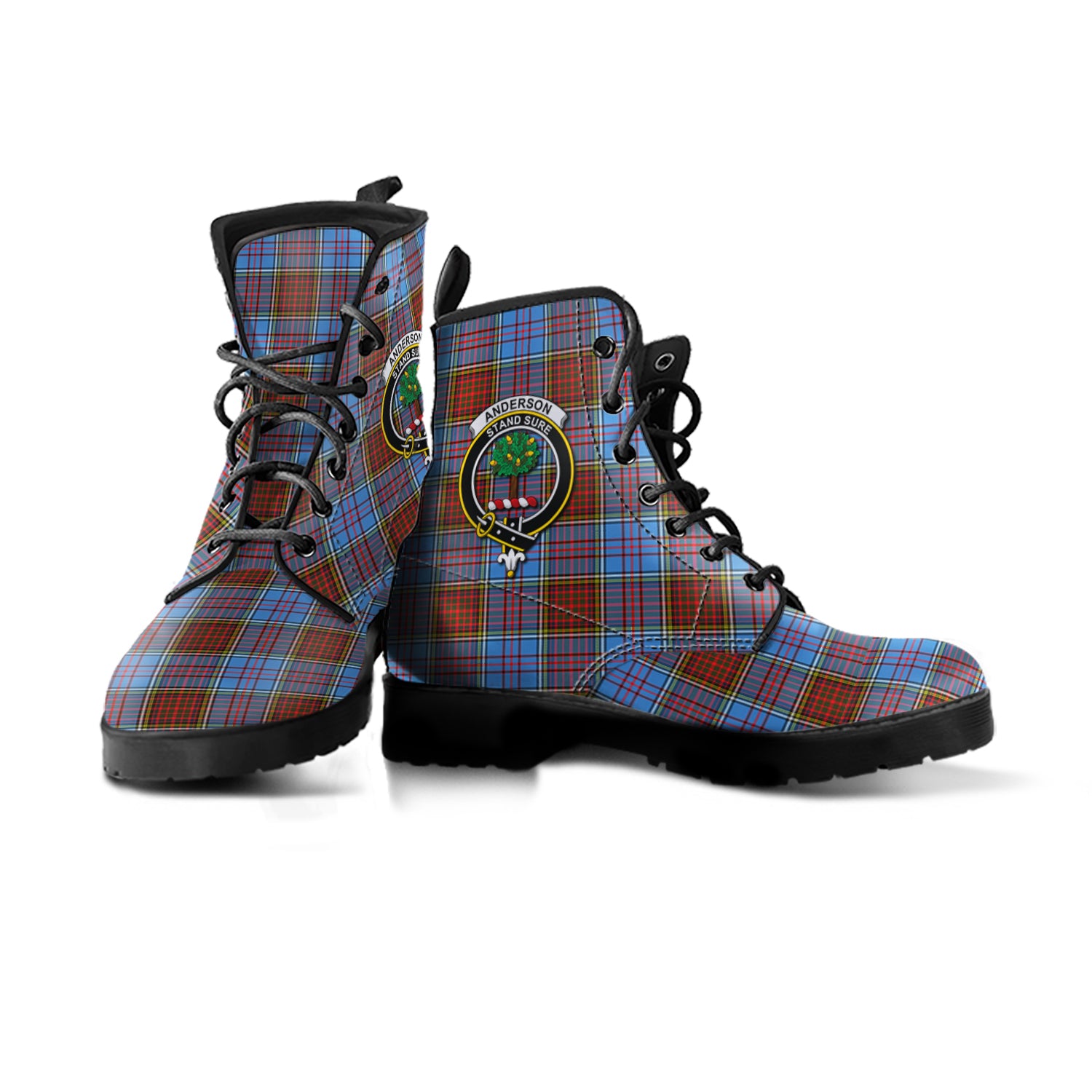 Anderson Modern Tartan Leather Boots with Family Crest - Tartanvibesclothing