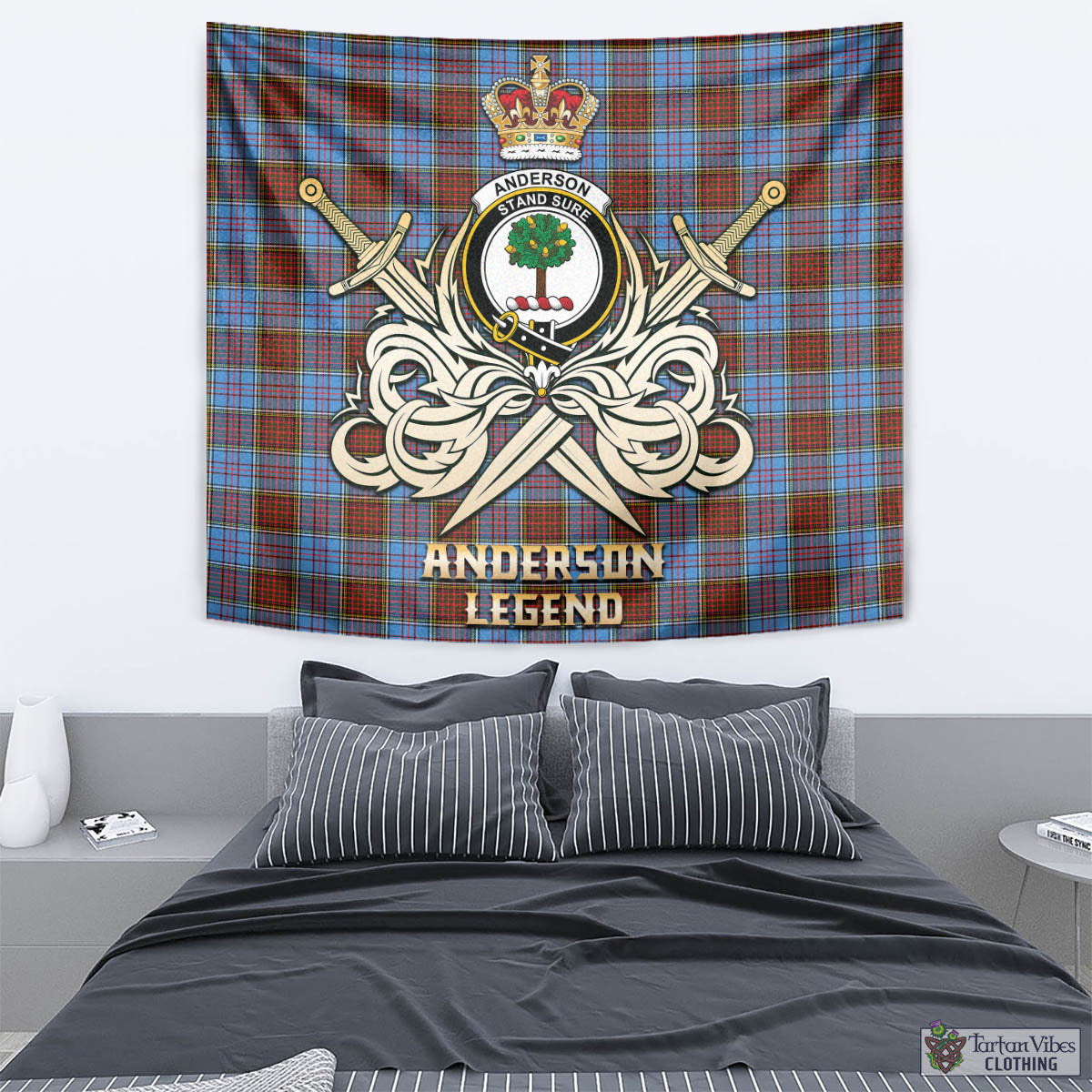 Tartan Vibes Clothing Anderson Modern Tartan Tapestry with Clan Crest and the Golden Sword of Courageous Legacy