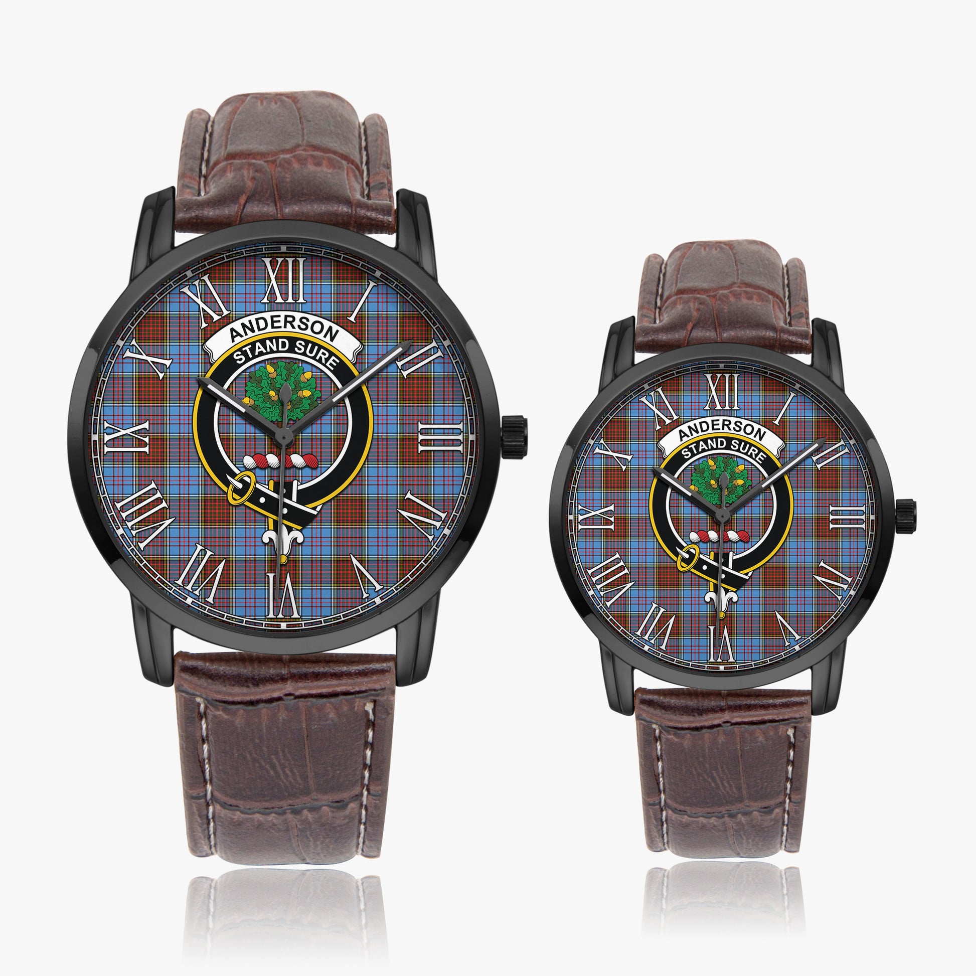 Anderson Modern Tartan Family Crest Leather Strap Quartz Watch - Tartanvibesclothing