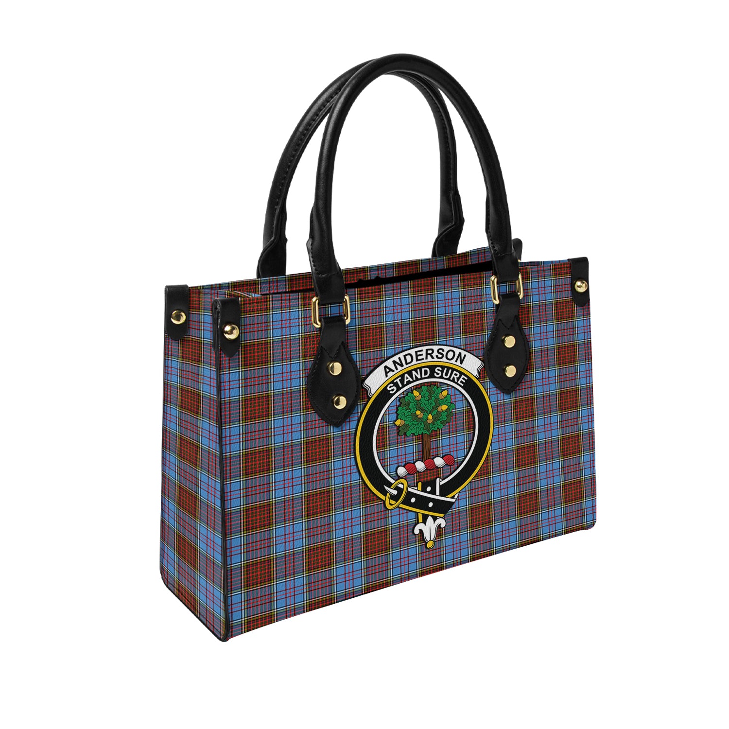 Anderson Modern Tartan Leather Bag with Family Crest - Tartanvibesclothing