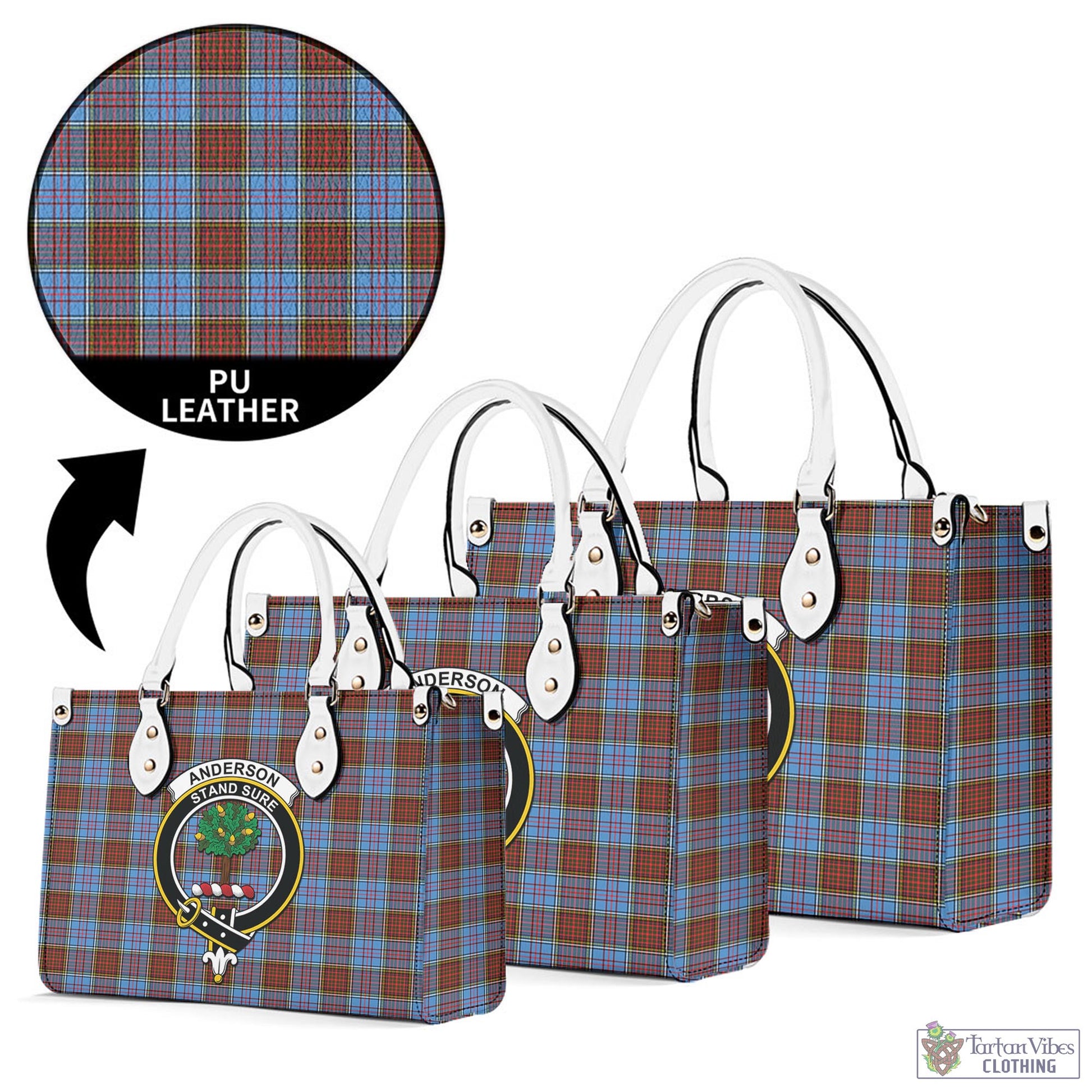 Tartan Vibes Clothing Anderson Modern Tartan Luxury Leather Handbags with Family Crest