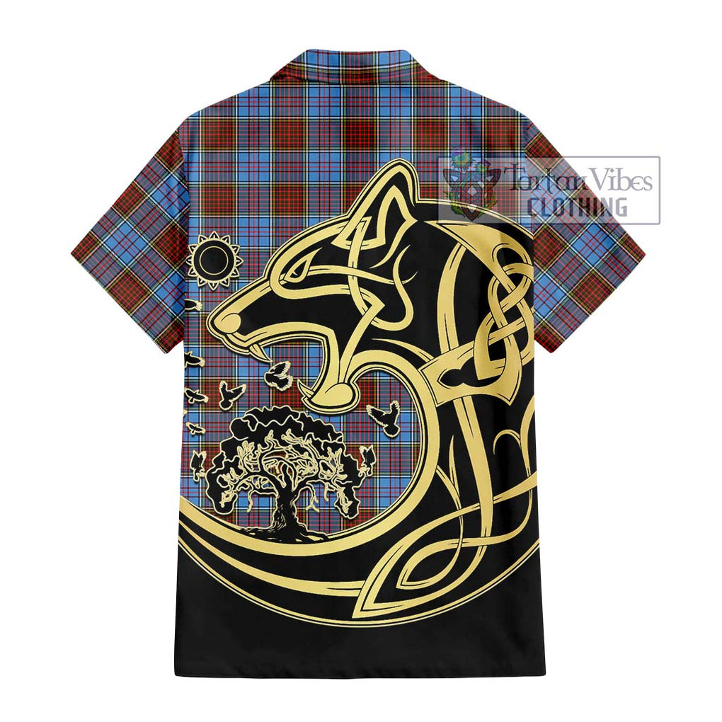 Anderson Modern Tartan Short Sleeve Button Shirt with Family Crest Celtic Wolf Style - Tartan Vibes Clothing