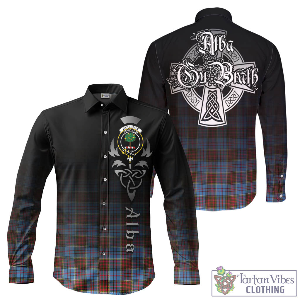 Tartan Vibes Clothing Anderson Modern Tartan Long Sleeve Button Up Featuring Alba Gu Brath Family Crest Celtic Inspired