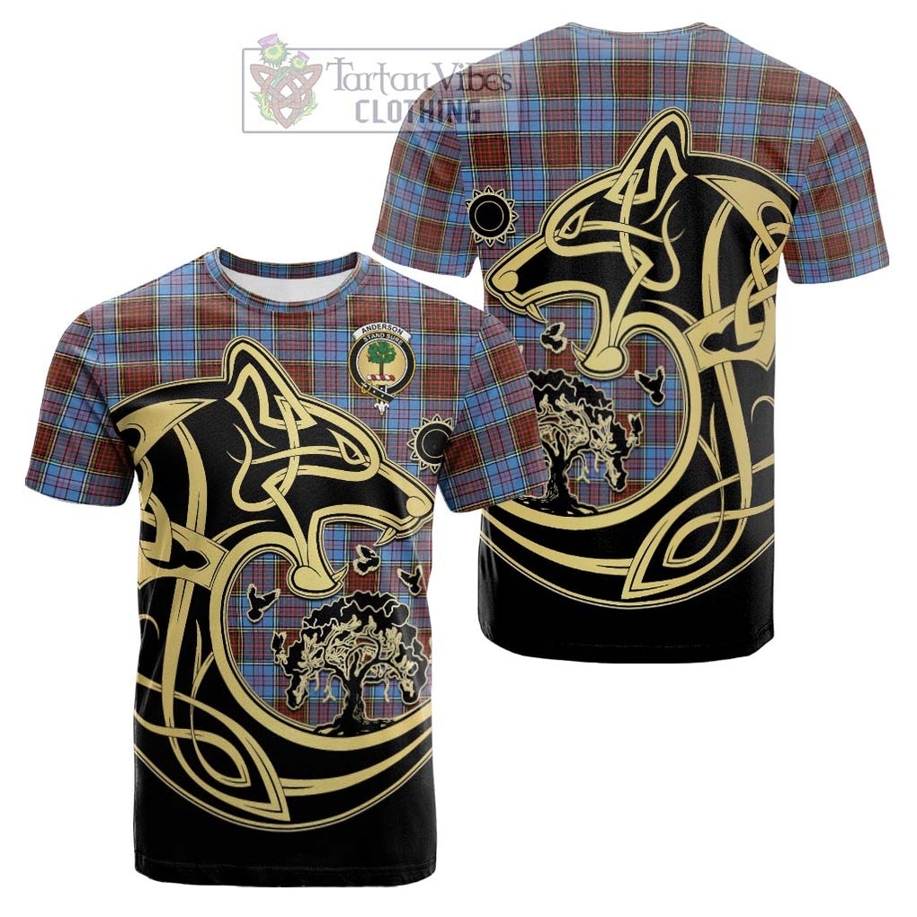 Tartan Vibes Clothing Anderson Modern Tartan Cotton T-shirt with Family Crest Celtic Wolf Style