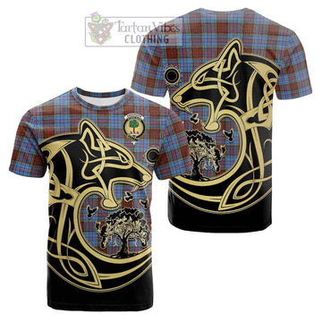 Anderson Modern Tartan Cotton T-shirt with Family Crest Celtic Wolf Style