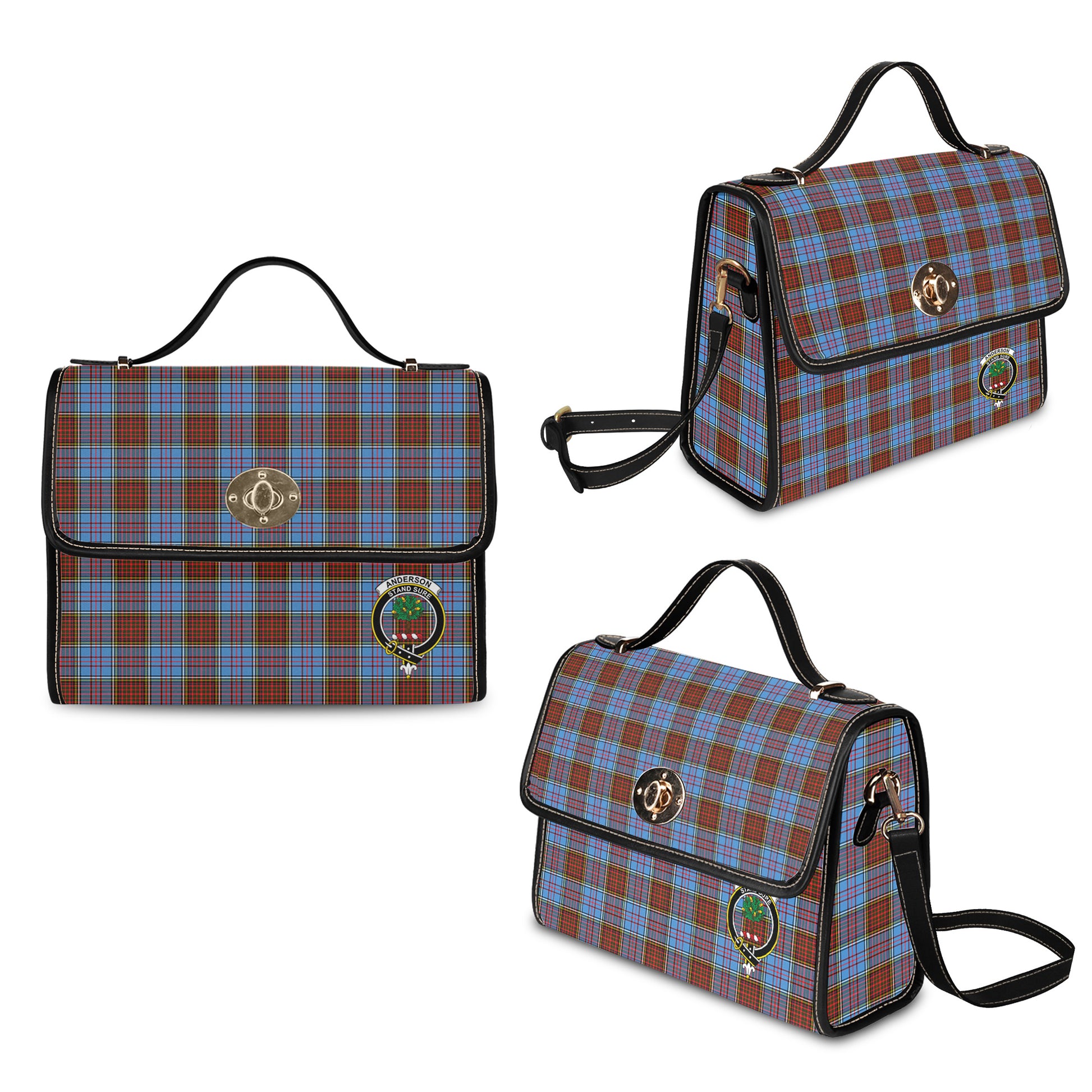 Anderson Modern Tartan Leather Strap Waterproof Canvas Bag with Family Crest - Tartanvibesclothing