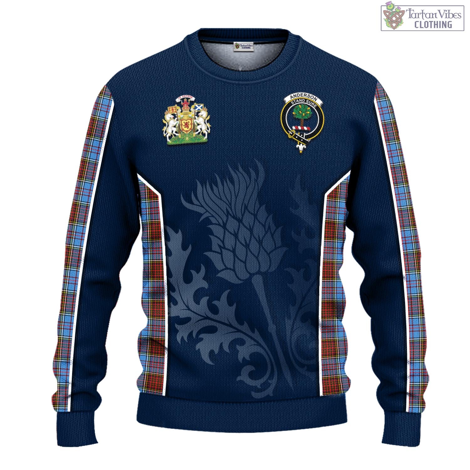 Tartan Vibes Clothing Anderson Modern Tartan Knitted Sweatshirt with Family Crest and Scottish Thistle Vibes Sport Style