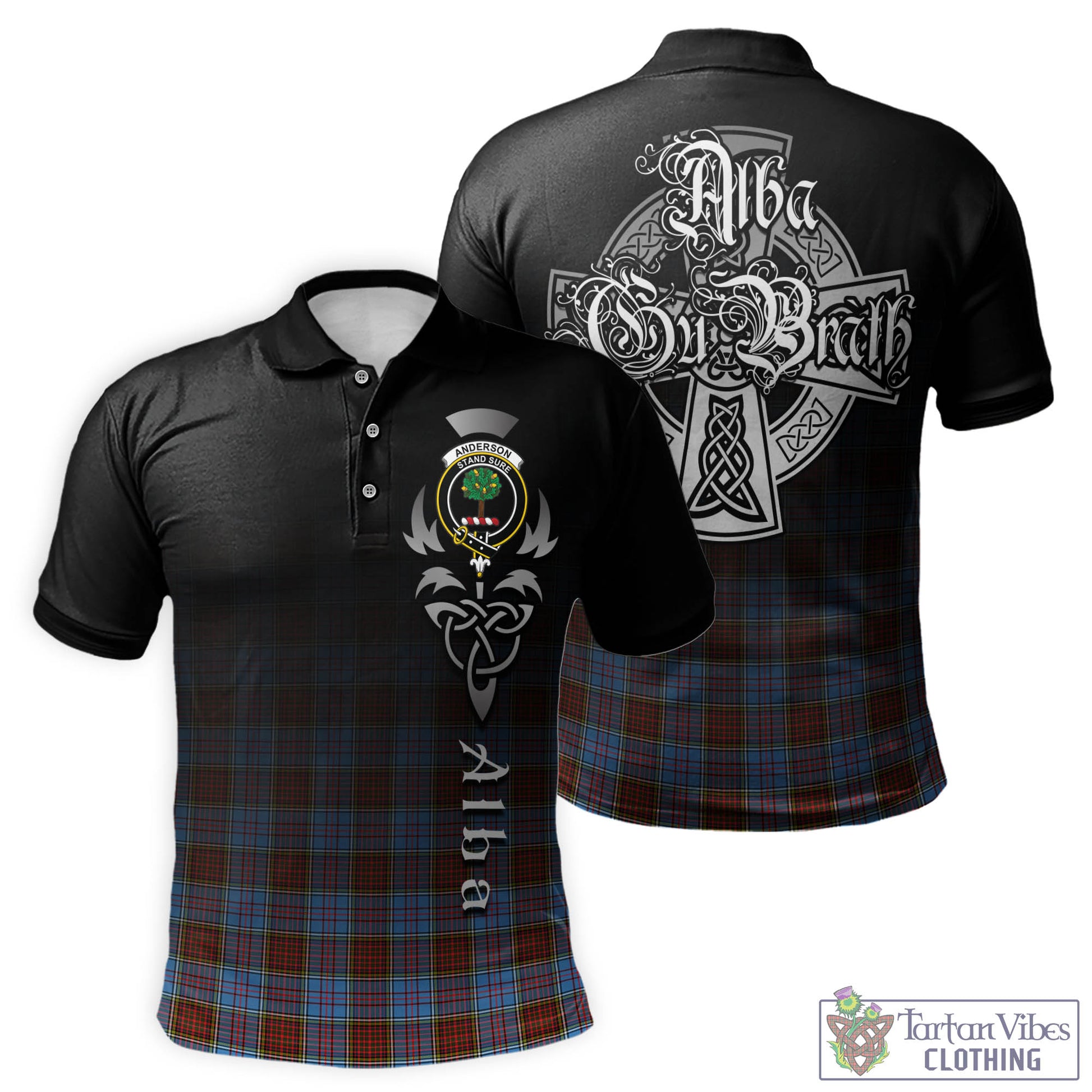 Tartan Vibes Clothing Anderson Modern Tartan Polo Shirt Featuring Alba Gu Brath Family Crest Celtic Inspired