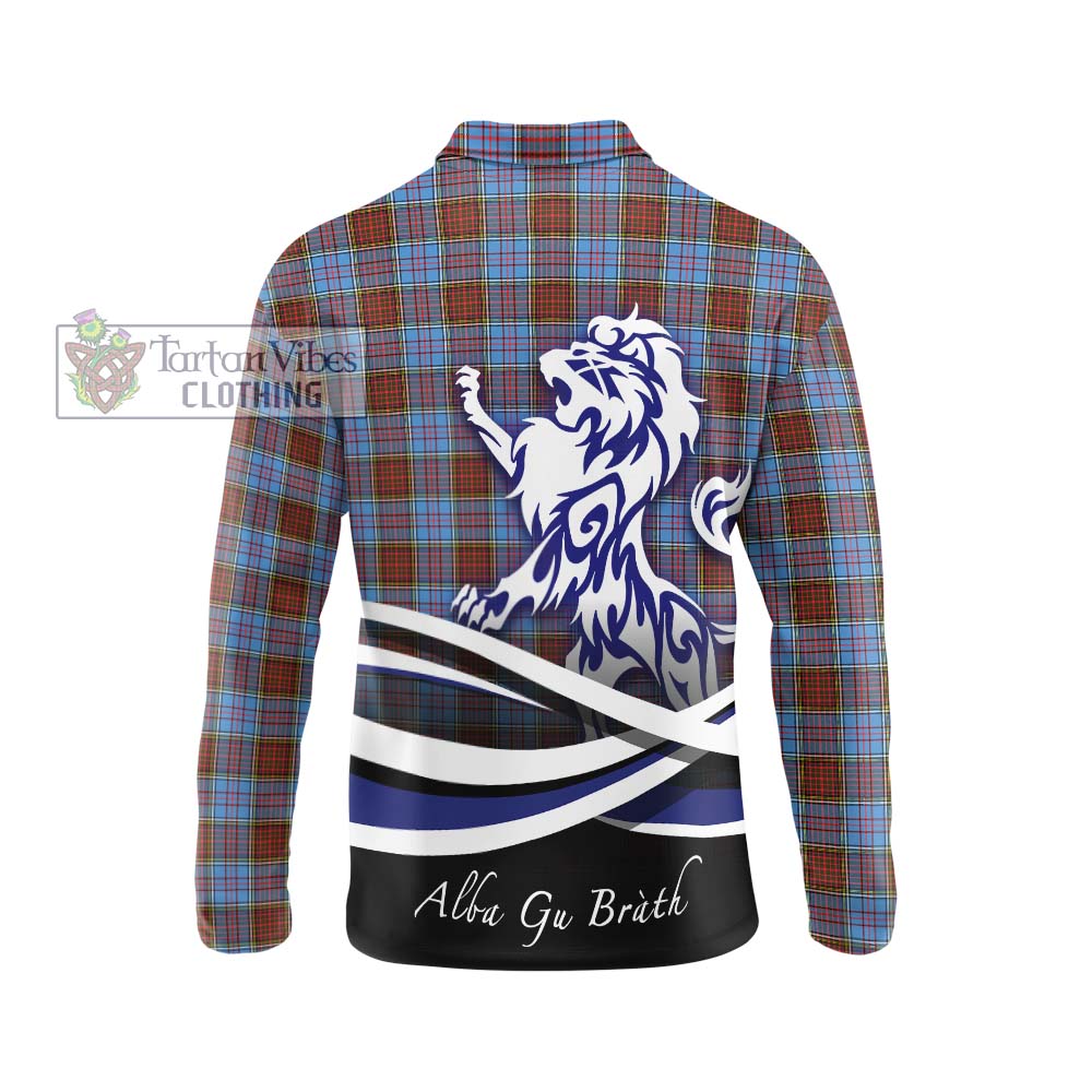 Anderson Modern Tartan Long Sleeve Polo Shirt with Alba Gu Brath Regal Lion Emblem - Tartanvibesclothing Shop