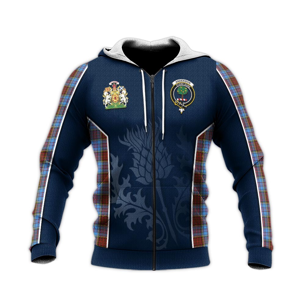 Tartan Vibes Clothing Anderson Modern Tartan Knitted Hoodie with Family Crest and Scottish Thistle Vibes Sport Style