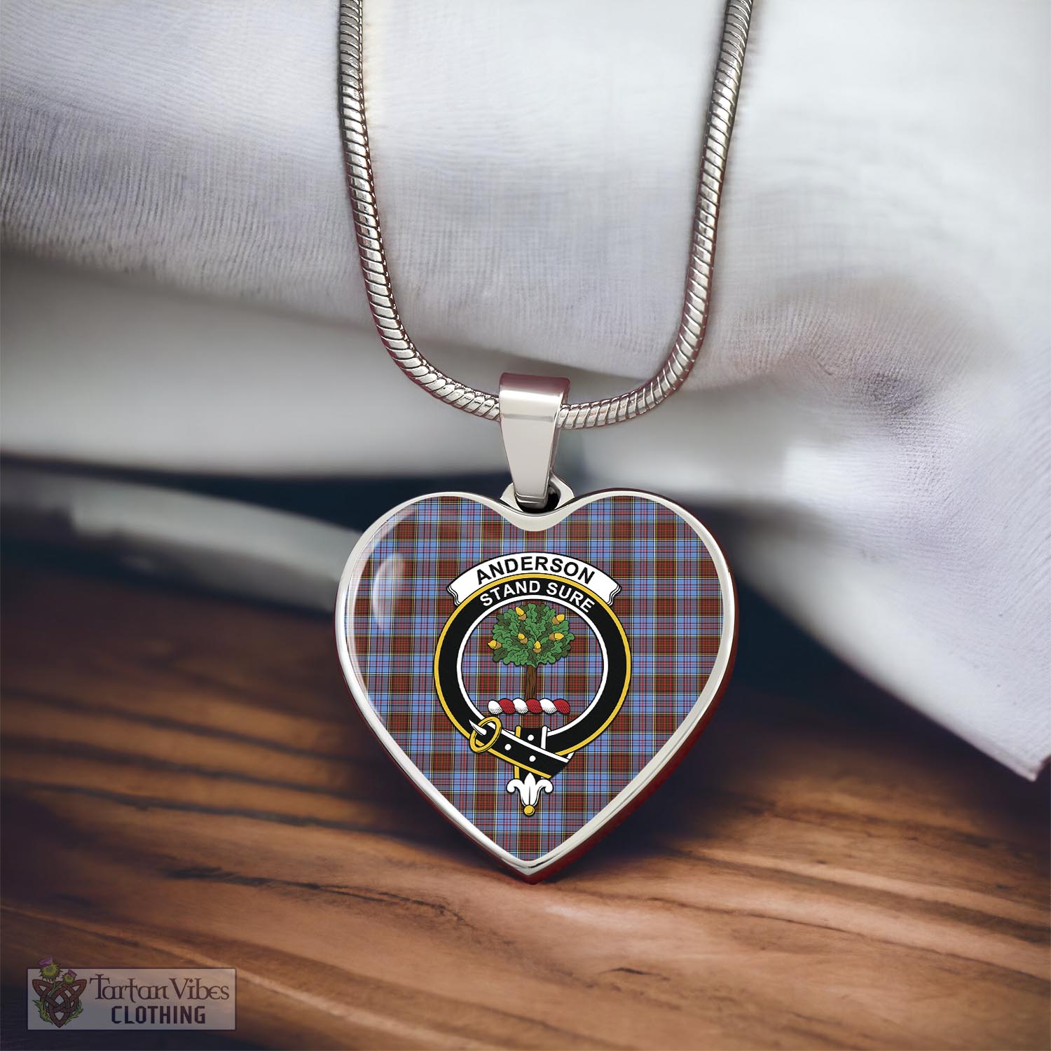 Tartan Vibes Clothing Anderson Modern Tartan Heart Necklace with Family Crest