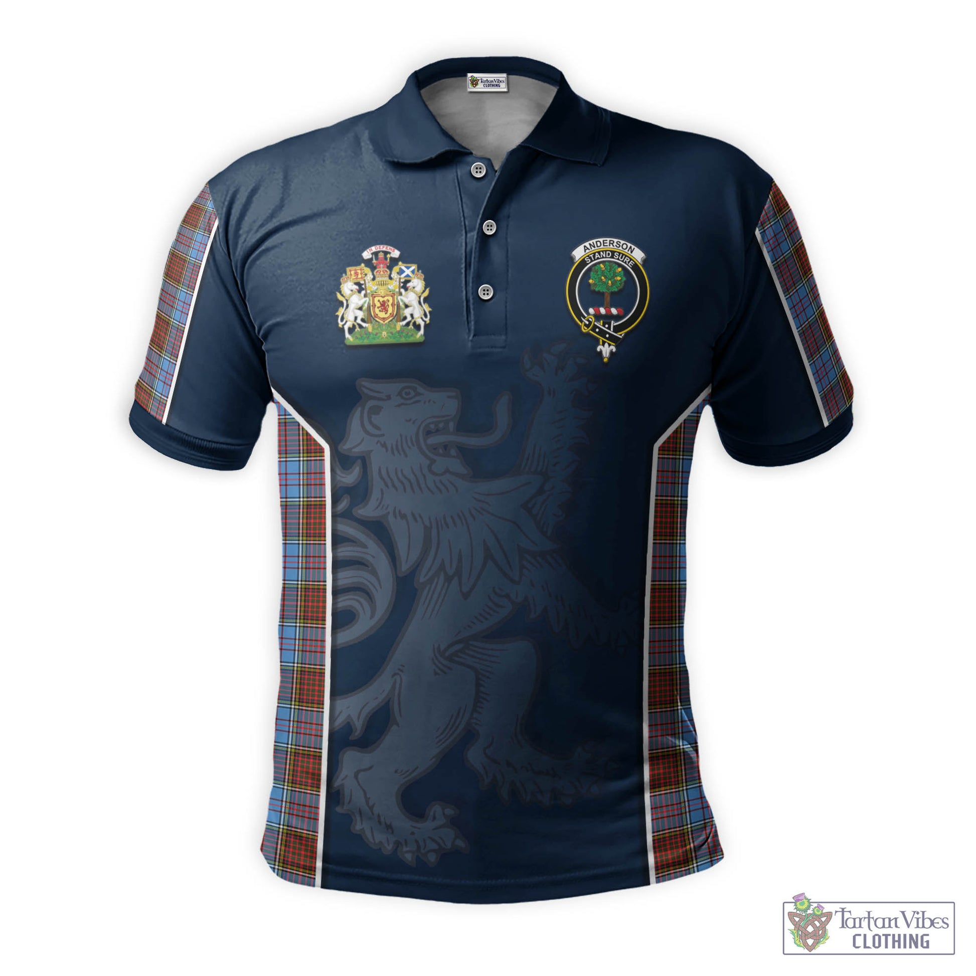 Tartan Vibes Clothing Anderson Modern Tartan Men's Polo Shirt with Family Crest and Lion Rampant Vibes Sport Style