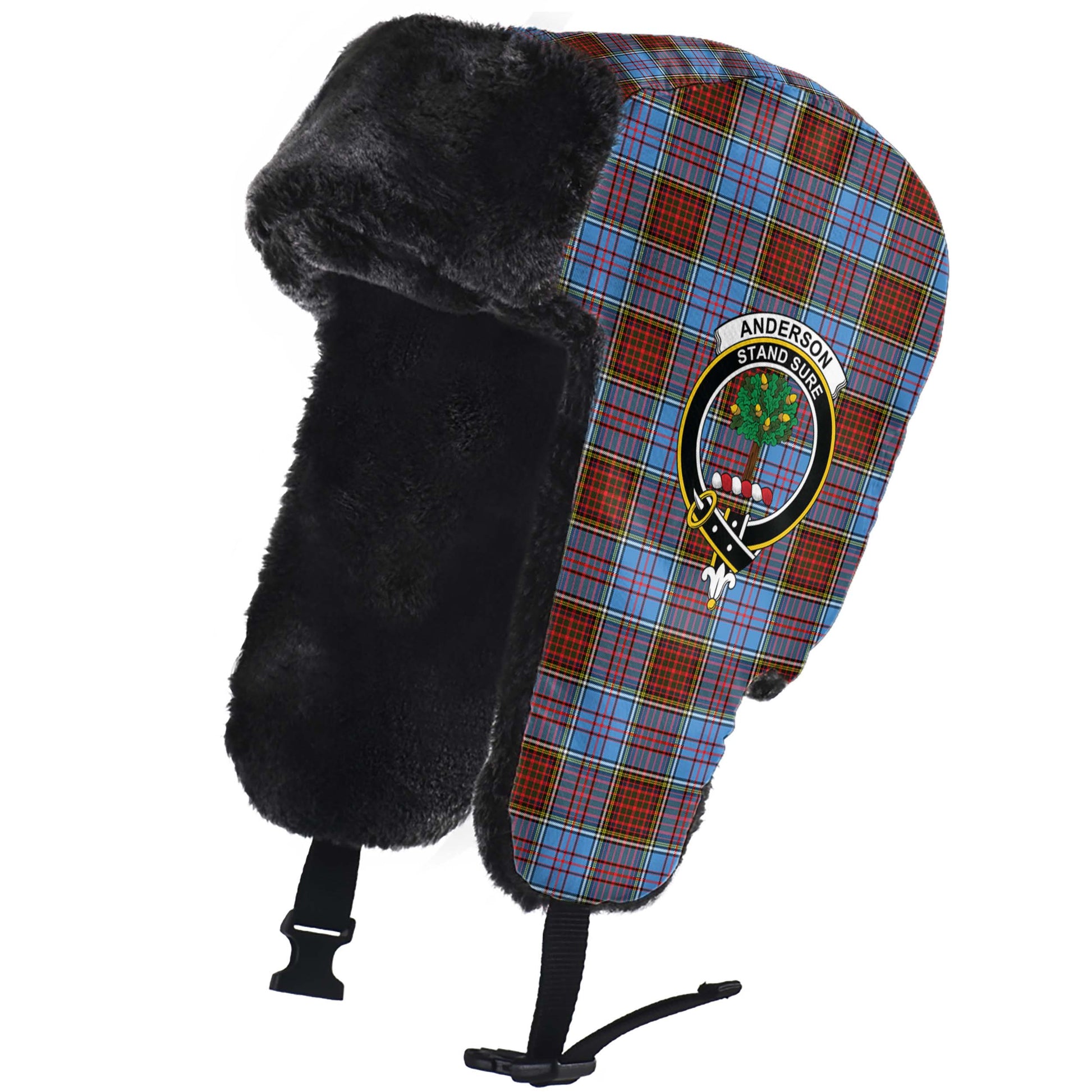 Anderson Modern Tartan Winter Trapper Hat with Family Crest - Tartanvibesclothing