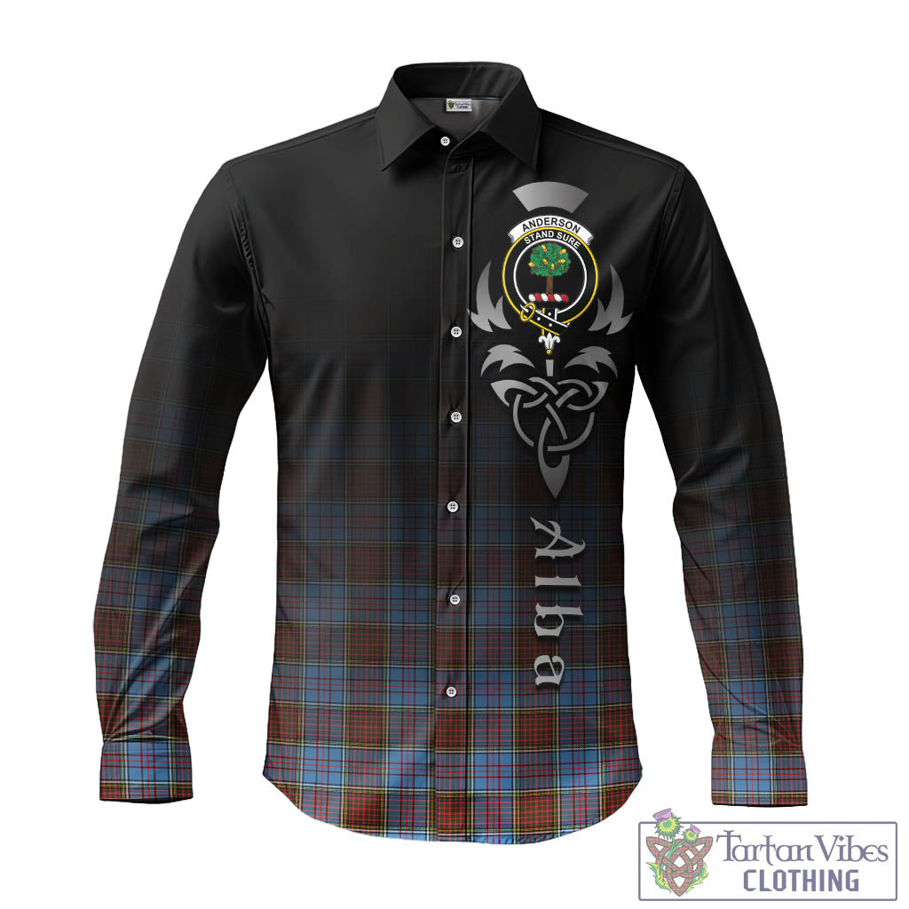 Tartan Vibes Clothing Anderson Modern Tartan Long Sleeve Button Up Featuring Alba Gu Brath Family Crest Celtic Inspired