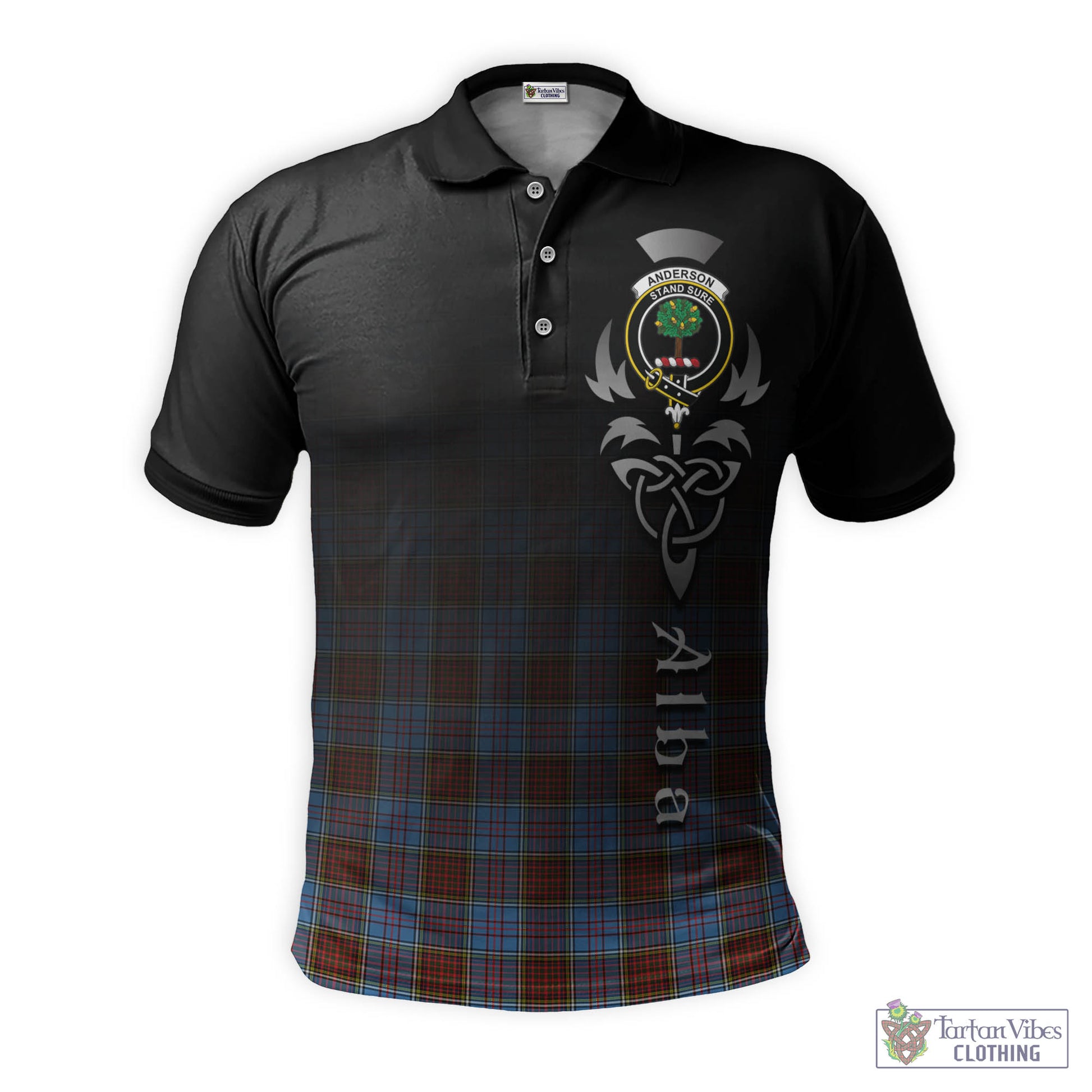 Tartan Vibes Clothing Anderson Modern Tartan Polo Shirt Featuring Alba Gu Brath Family Crest Celtic Inspired