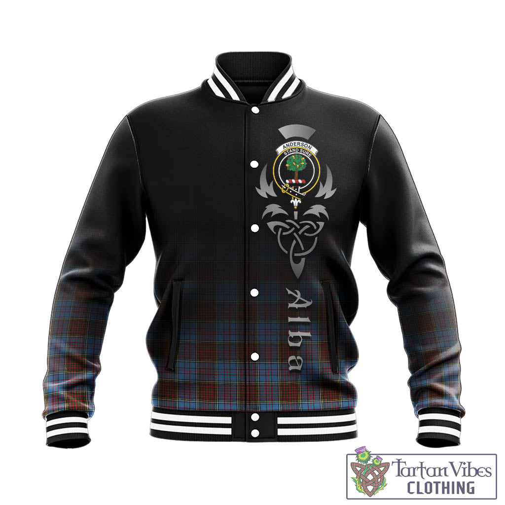 Tartan Vibes Clothing Anderson Modern Tartan Baseball Jacket Featuring Alba Gu Brath Family Crest Celtic Inspired