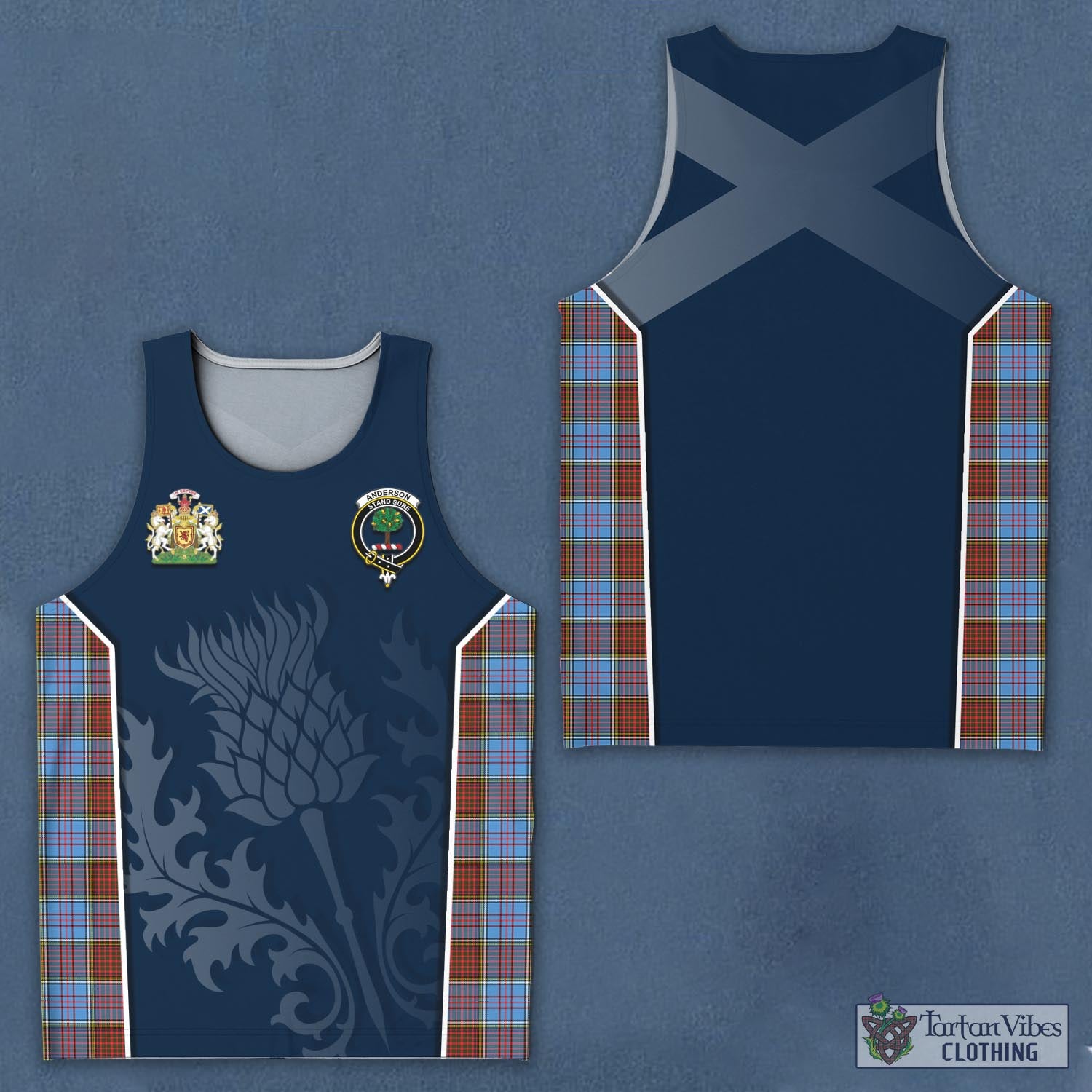 Tartan Vibes Clothing Anderson Modern Tartan Men's Tanks Top with Family Crest and Scottish Thistle Vibes Sport Style